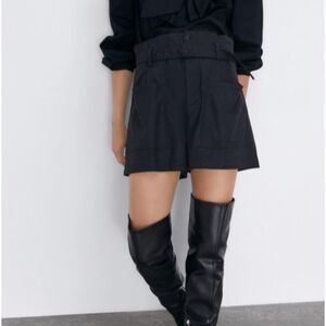 ZARA High Waisted Belted Shorts‎ Charcoal Medium